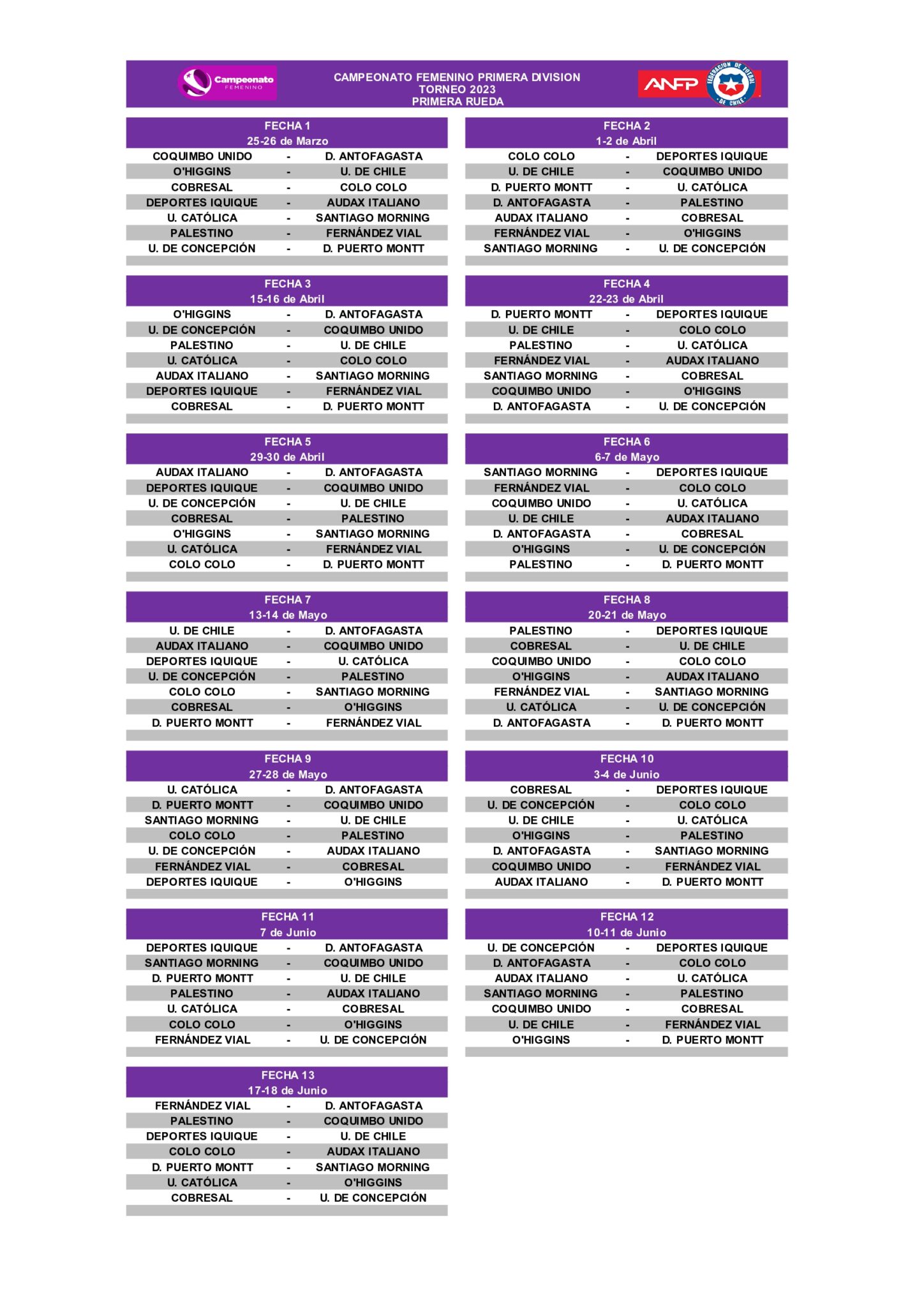 El fixture completo del Campeonato Femenino 2023 Contragolpe